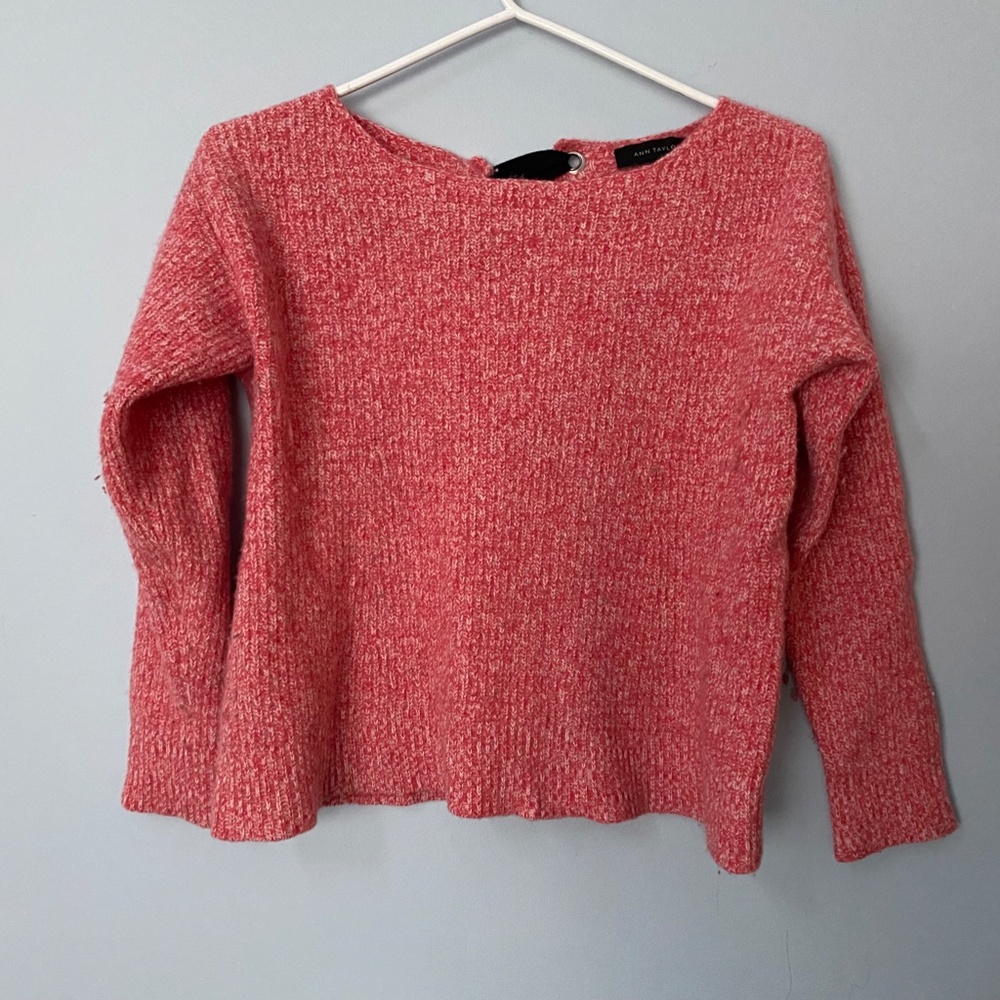 Red Wool Blend Crop Ann Taylor Sweater with Black Ribbon Tie